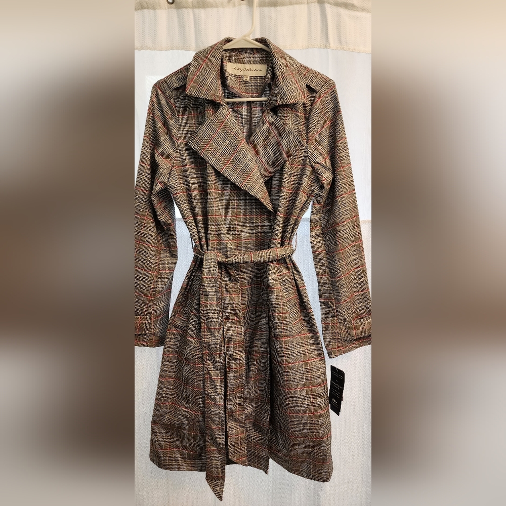 Sebby Collection soft shell plaid trench coat